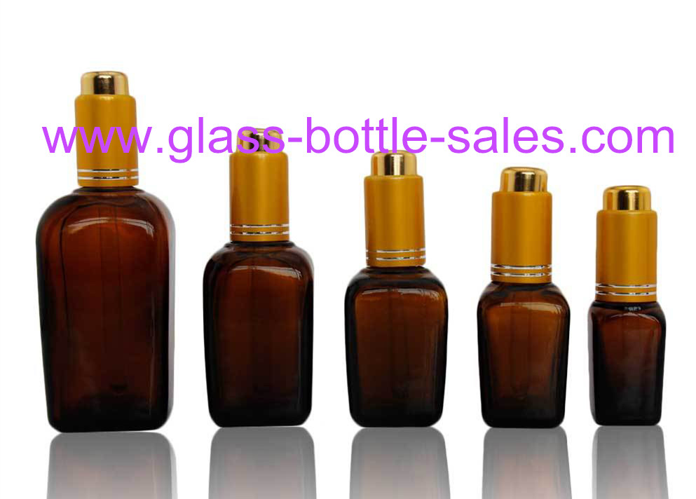 Amber Square Essential Oil Glass Bottles With Press Droppers