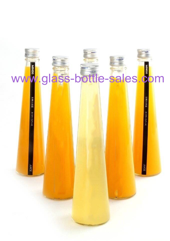 300ml Conical Clear Glass Juice Bottle With Cap