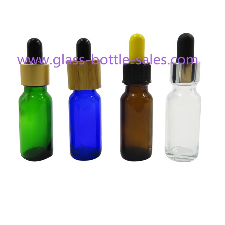15ml透明茶色蓝色绿色精油瓶和配套竹塑料电化铝滴管