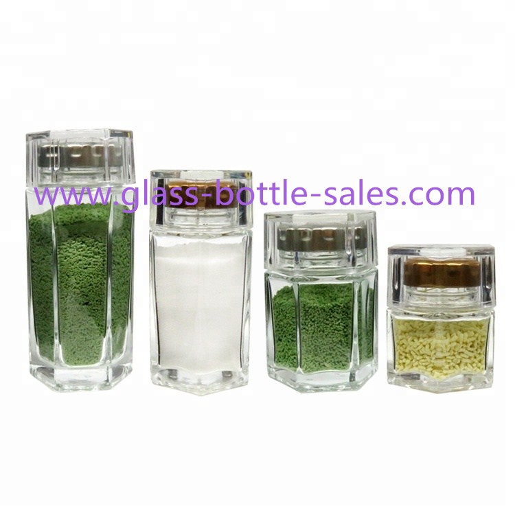 High Quality Hexagonal Glass Food Jars With Double Lids