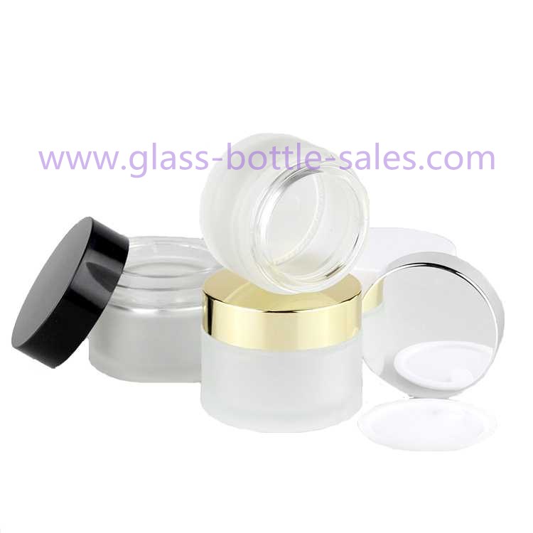 蒙砂圆形玻璃膏霜瓶和配套银色盖子