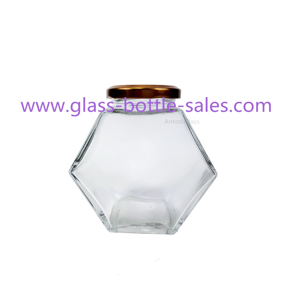 New item Hexagonal Glass Honey Jar With Lid