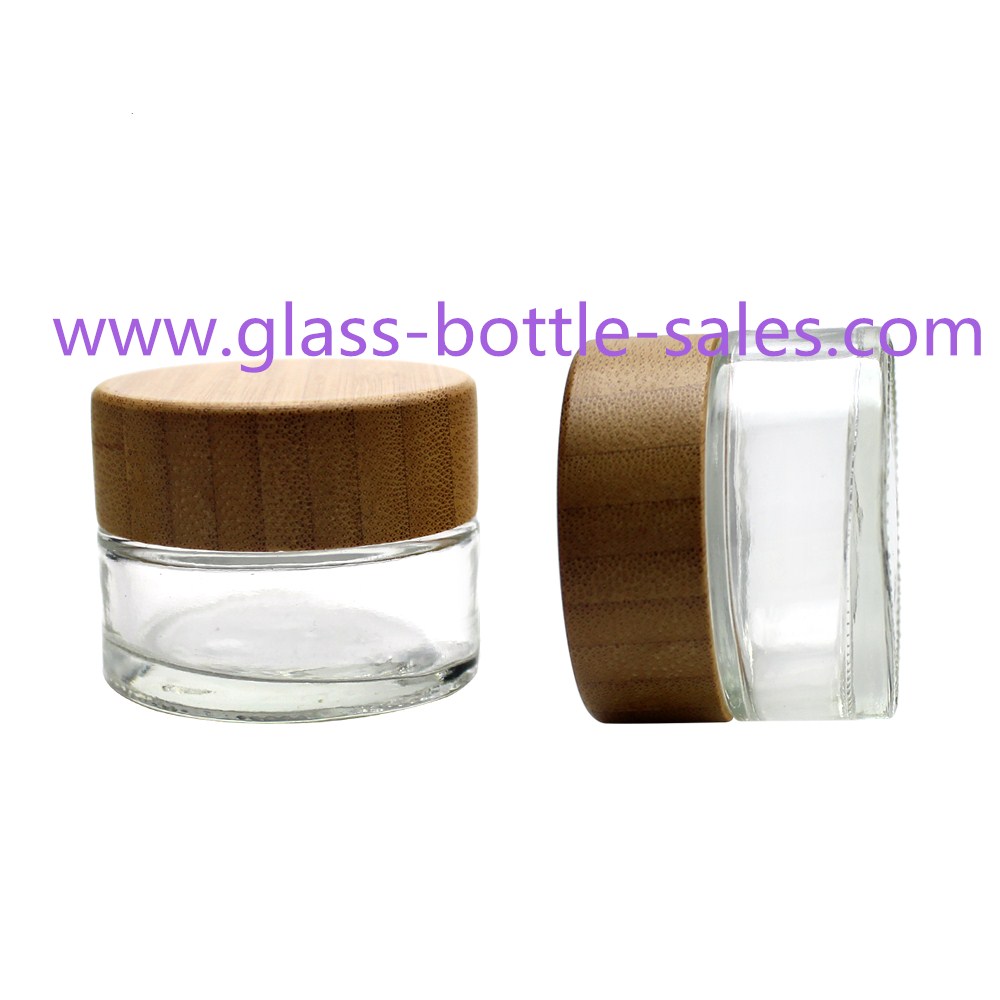 30g Clear Glass Cosmetic Jar With Bamboo Lid